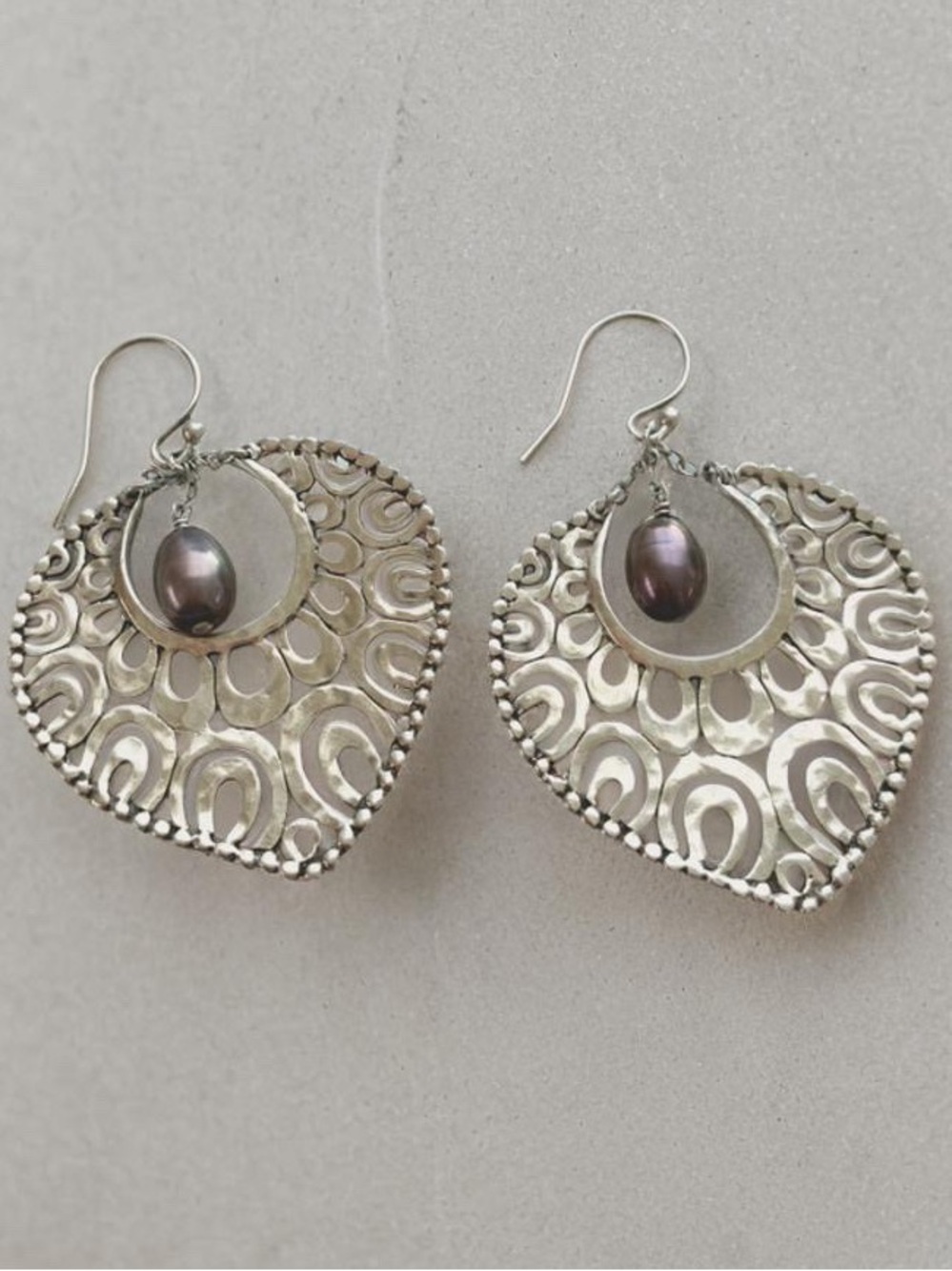 Silpada Sterling Silver Filigree Earrings with Gray Pearl W1813